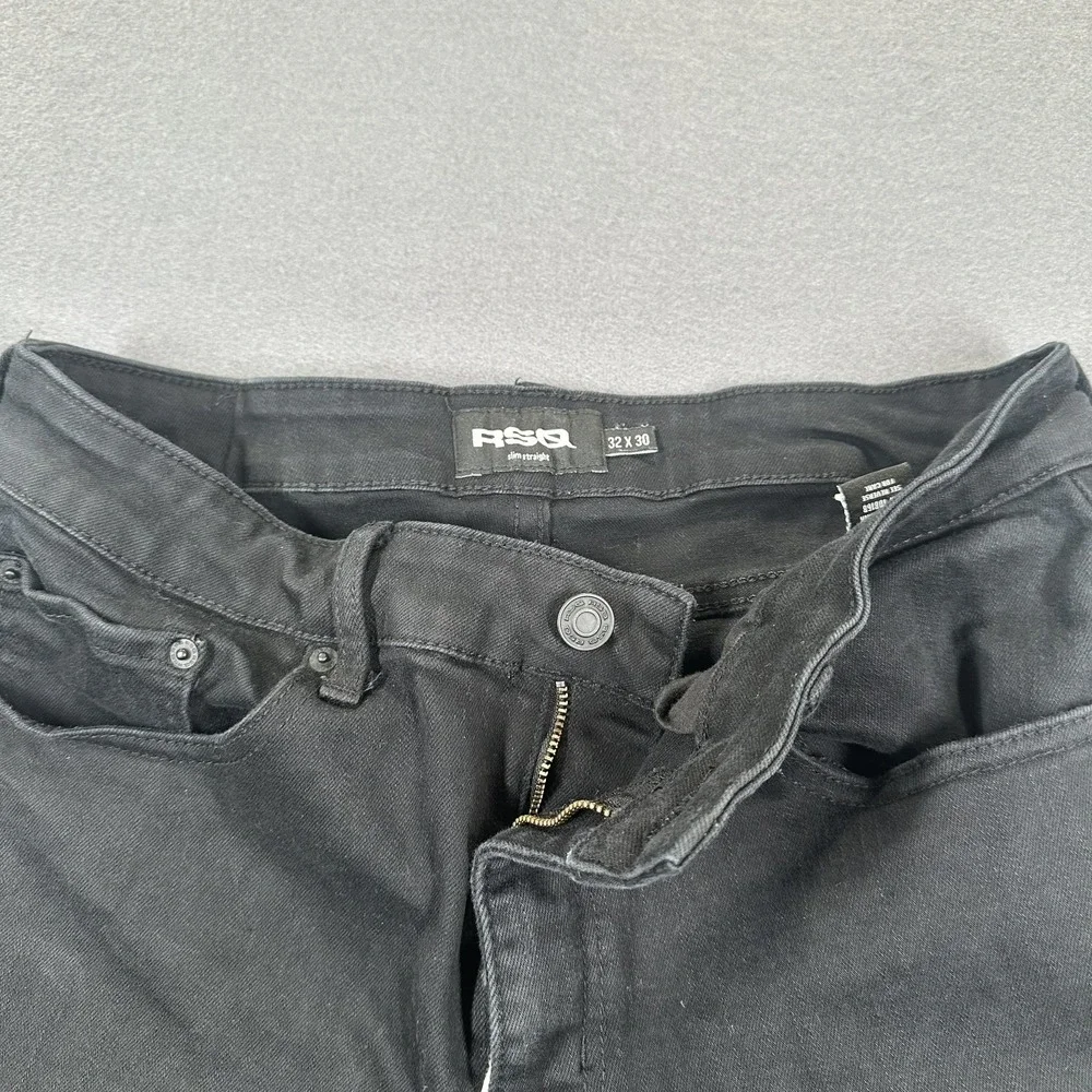 RSQ Jeans Mens 32x30‎ Black Denim Stretch Low Rise 5-Pockets Slim Straight Leg